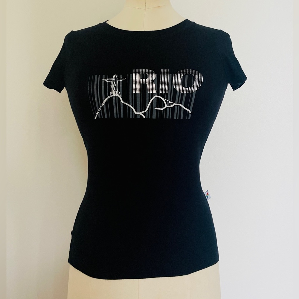Black Rio de Janeiro Christ the Redeemer Graphic Women's Top Tee T-Shirt S/M